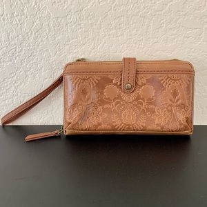 The Sak Leather Iris Embossed Wristlet / Crossbody, NWOT